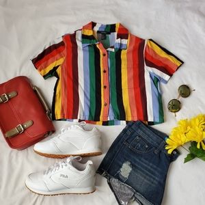 Forever 21 Cropped Button-Down Striped Shirt